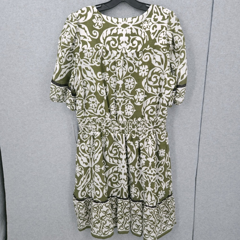MSK Short Puff Sleeve V Neck A Line Green Short Dress Womens Size L NWT - Picture 6 of 9